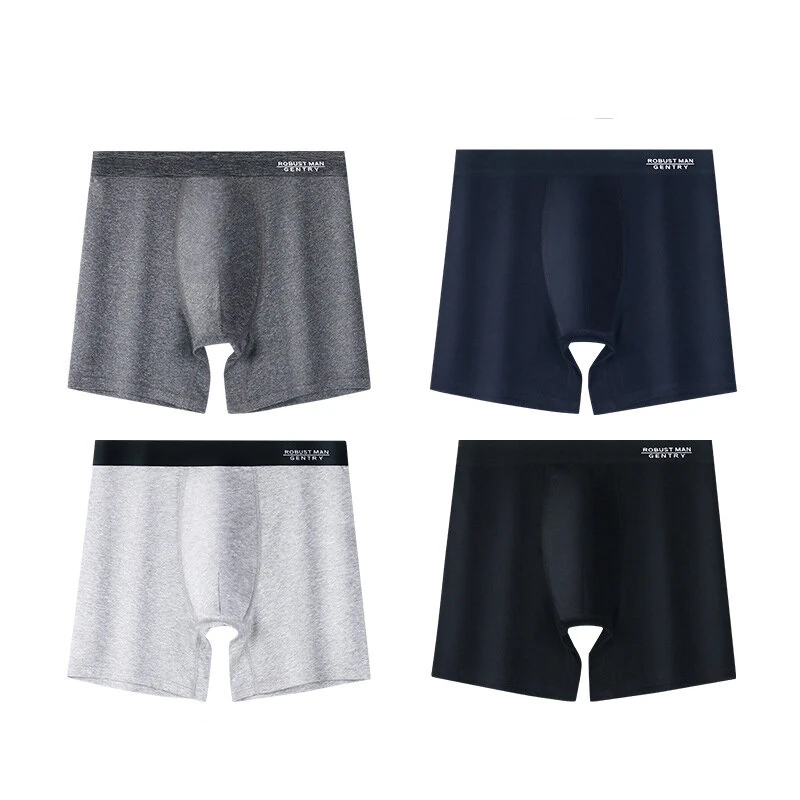 (image for) 4pcs Cotton Long Style Men's Underwear Anti-wear Legs Comfortable Sports Boxer Briefs Set Anti-roll Hem Mid-waist Boxer Shorts Underwear Set