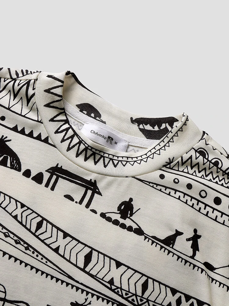 (image for) ChArmkpR Mens T-shirts Allover Ethnic Tribal Print Crew Neck Short Sleeve T Shirts