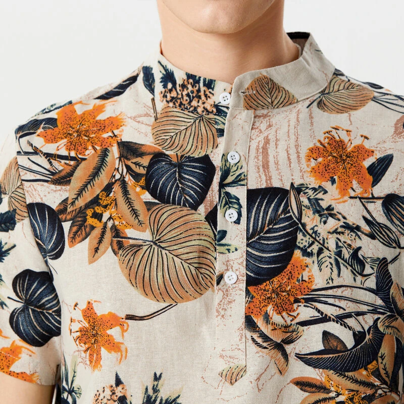 (image for) INCERUN Mens Shirts Hawaiian Short Sleeve Shirts Summer Holiday Beach Men Shirt Tropical Leaves Print Henley Shirts