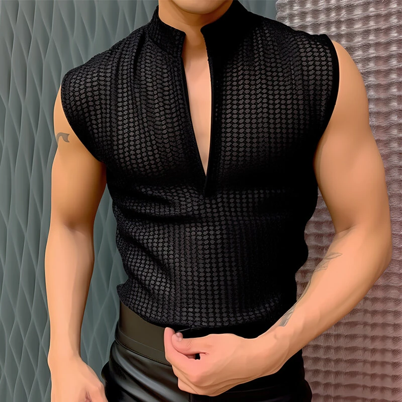 (image for) INCERUN Mens Textured V-Neck Sleeveless Tank Micro Sheer Comfortable Breathable Vest